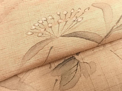 平和屋着物▽訪問着 単衣 紬地 手描き 草花文 正絹 逸品 AABC0465fy