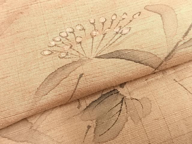平和屋着物▽訪問着 単衣 紬地 手描き 草花文 正絹 逸品 AABC0465fy
