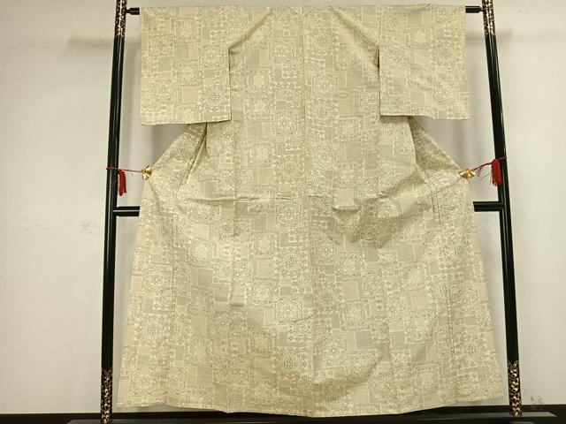 平和屋着物▽上質な紬 単衣 吉祥文様 正絹 逸品 AABC0467fy