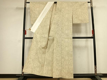 平和屋着物▽上質な紬 単衣 吉祥文様 正絹 逸品 AABC0467fy