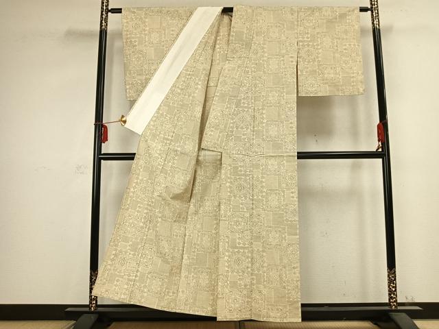 平和屋着物▽上質な紬 単衣 吉祥文様 正絹 逸品 AABC0467fy