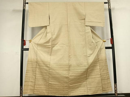 平和屋着物▽訪問着 単衣 紬地 横縞 正絹 逸品 AABC0469fy