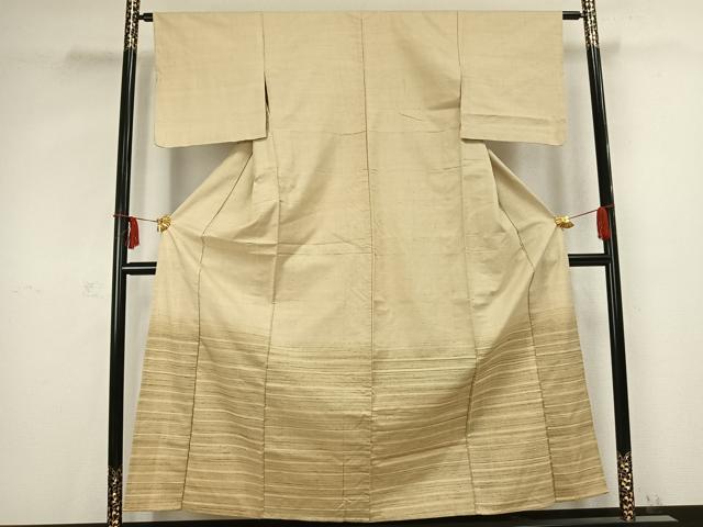 平和屋着物▽訪問着 単衣 紬地 横縞 正絹 逸品 AABC0469fy