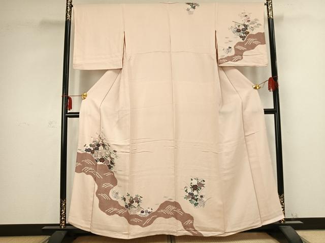 平和屋着物▽訪問着 単衣 草花文 金彩 正絹 逸品 AABC0471fy
