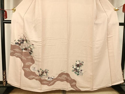 平和屋着物▽訪問着 単衣 草花文 金彩 正絹 逸品 AABC0471fy