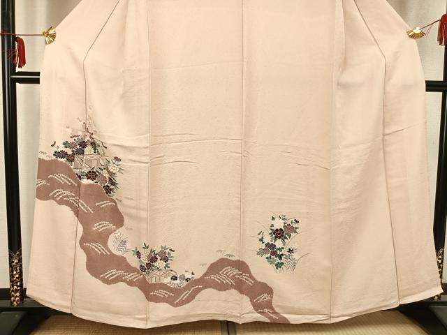 平和屋着物▽訪問着 単衣 草花文 金彩 正絹 逸品 AABC0471fy