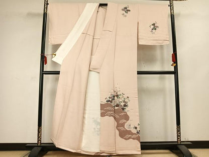 平和屋着物▽訪問着 単衣 草花文 金彩 正絹 逸品 AABC0471fy