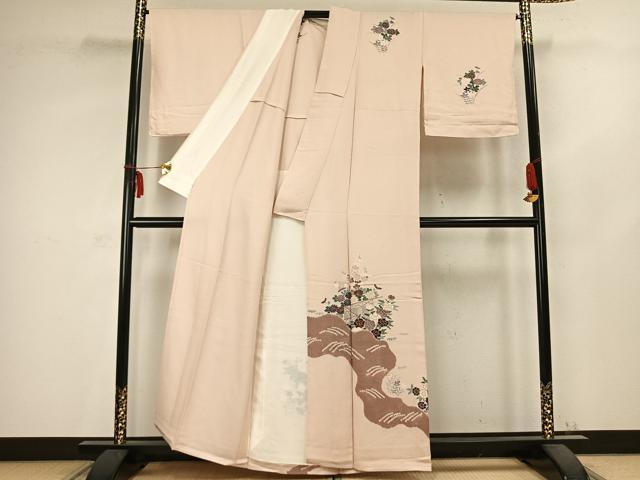 平和屋着物▽訪問着 単衣 草花文 金彩 正絹 逸品 AABC0471fy