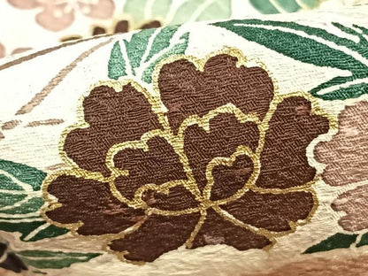 平和屋着物▽訪問着 単衣 草花文 金彩 正絹 逸品 AABC0471fy