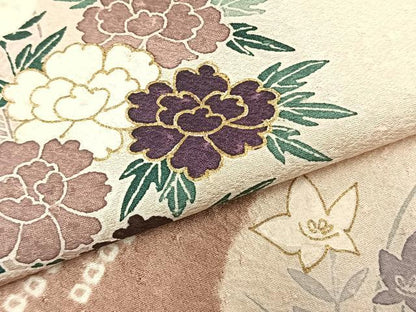 平和屋着物▽訪問着 単衣 草花文 金彩 正絹 逸品 AABC0471fy