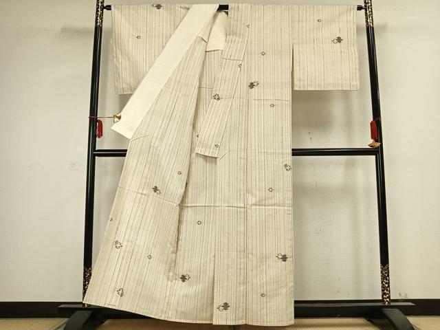 平和屋着物▽上質な紬 単衣 幾何学文様 正絹 逸品 AABC0474fy