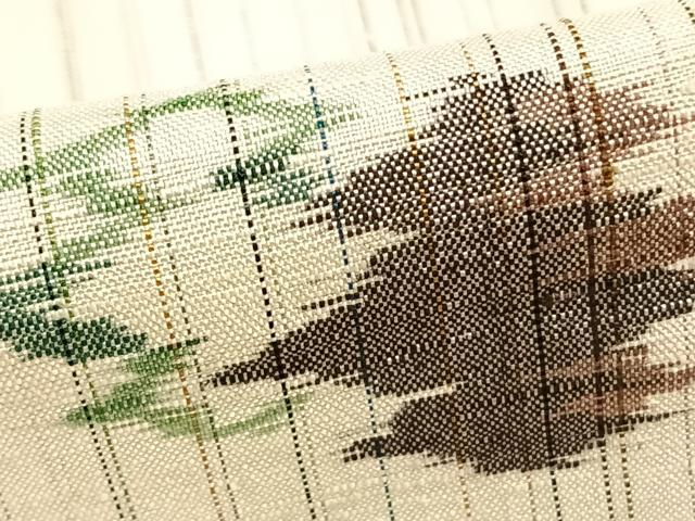 平和屋着物▽上質な紬 単衣 幾何学文様 正絹 逸品 AABC0474fy