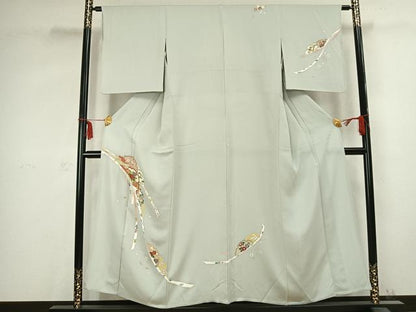 平和屋着物▽訪問着 単衣 雪輪草花文 金彩 正絹 逸品 AABC0475fy