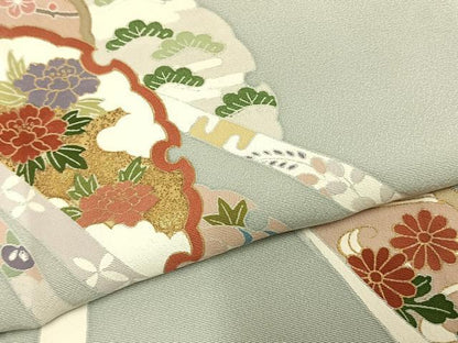 平和屋着物▽訪問着 単衣 雪輪草花文 金彩 正絹 逸品 AABC0475fy