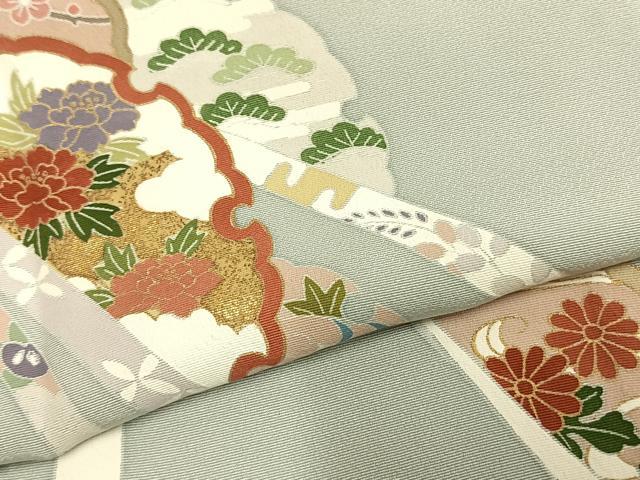 平和屋着物▽訪問着 単衣 雪輪草花文 金彩 正絹 逸品 AABC0475fy