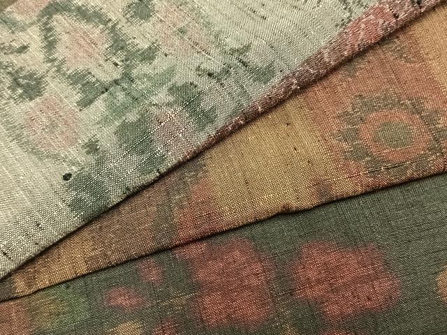 平和屋着物▽本場小千谷紬 単衣 百柄 繋ぎ絣 手織り 正絹 逸品 AABC0476fy