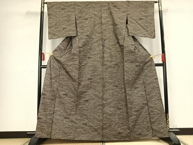 平和屋着物▽本場大島紬 単衣 7マルキ 雲取り文 正絹 逸品 AABC0478fy