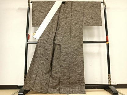 平和屋着物▽本場大島紬 単衣 7マルキ 雲取り文 正絹 逸品 AABC0478fy