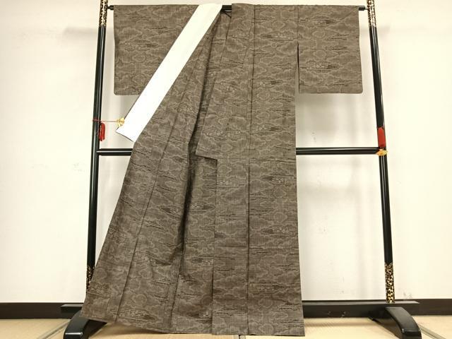 平和屋着物▽本場大島紬 単衣 7マルキ 雲取り文 正絹 逸品 AABC0478fy