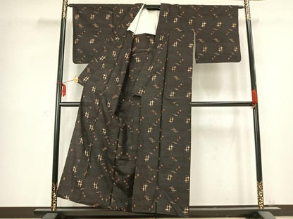 平和屋着物▽国指定重要無形文化財 本場久米島紬 手織 単衣 琉球絣 正絹 逸品 AABC0479fy