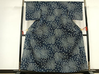 平和屋着物▽上質な紬 単衣 花尽くし 正絹 逸品 AABC0481fy