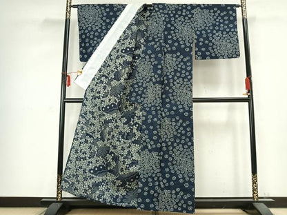 平和屋着物▽上質な紬 単衣 花尽くし 正絹 逸品 AABC0481fy