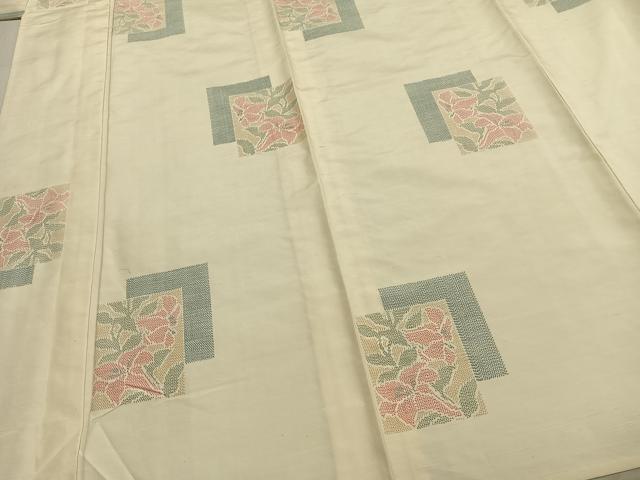 平和屋着物▽上質な紬　単衣　色紙重ね草花文　正絹　逸品　AABC0483fy
