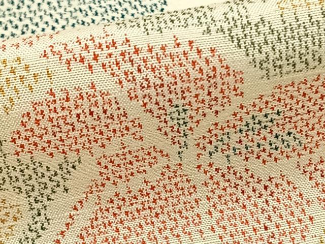 平和屋着物▽上質な紬　単衣　色紙重ね草花文　正絹　逸品　AABC0483fy