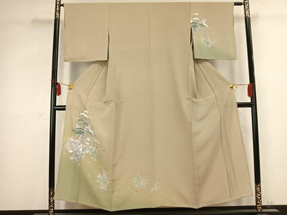 平和屋着物▽訪問着 単衣 草花文 正絹 逸品 AABC0484fy