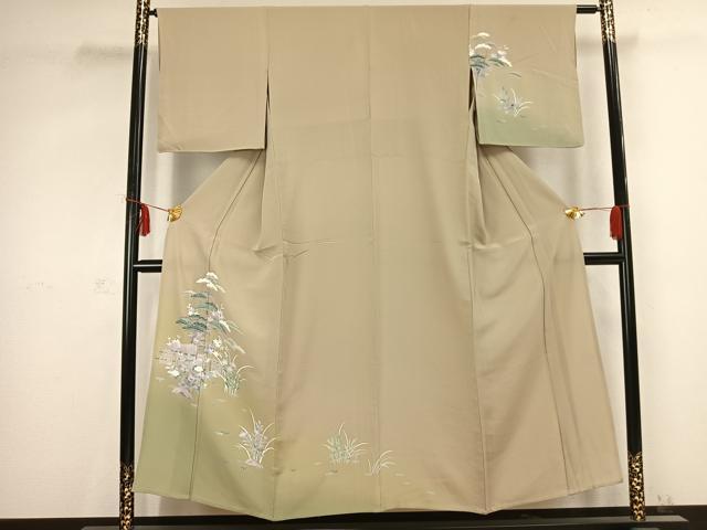 平和屋着物▽訪問着 単衣 草花文 正絹 逸品 AABC0484fy