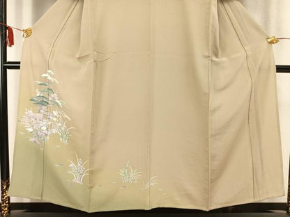 平和屋着物▽訪問着 単衣 草花文 正絹 逸品 AABC0484fy