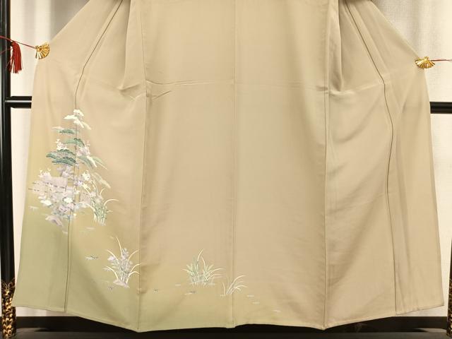 平和屋着物▽訪問着 単衣 草花文 正絹 逸品 AABC0484fy