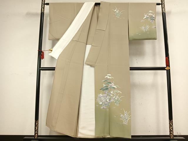 平和屋着物▽訪問着 単衣 草花文 正絹 逸品 AABC0484fy