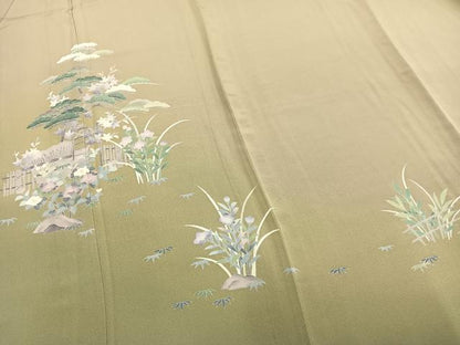 平和屋着物▽訪問着 単衣 草花文 正絹 逸品 AABC0484fy