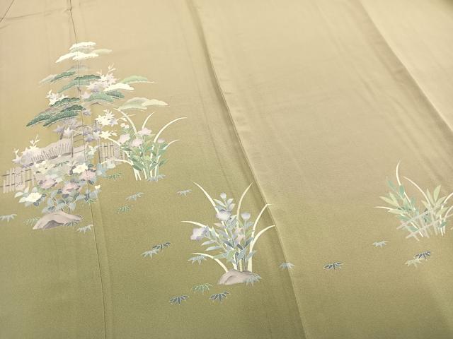平和屋着物▽訪問着 単衣 草花文 正絹 逸品 AABC0484fy