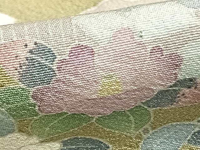 平和屋着物▽訪問着 単衣 草花文 正絹 逸品 AABC0484fy