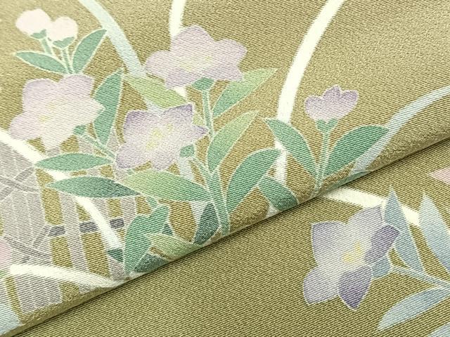 平和屋着物▽訪問着 単衣 草花文 正絹 逸品 AABC0484fy