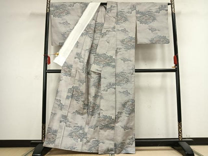 平和屋着物▽都喜ヱ門 本場大島紬 白大島 単衣 雲取り風景文 総絣 藤絹織物謹製 正絹 逸品 AABC0485fy