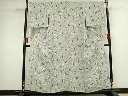 平和屋着物▽上質な小紋 単衣 お召地 花尽くし 正絹 逸品 AABC0486fy