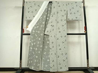 平和屋着物▽上質な小紋 単衣 お召地 花尽くし 正絹 逸品 AABC0486fy