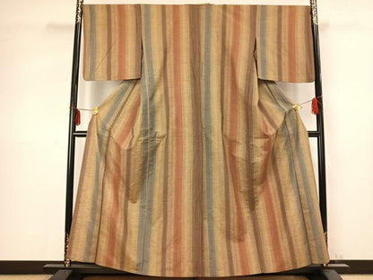 平和屋着物▽上質な紬 単衣 間道 正絹 逸品 AABC0487fy