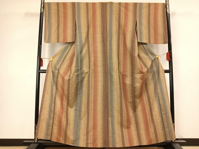 平和屋着物▽上質な紬 単衣 間道 正絹 逸品 AABC0487fy