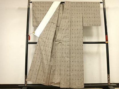 平和屋着物▽上質な紬 単衣 絣柄 正絹 逸品 AABC0489fy
