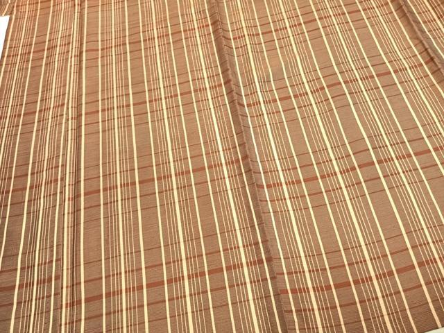 平和屋着物▽上質な紬 単衣 格子 正絹 逸品 AABC0490fy