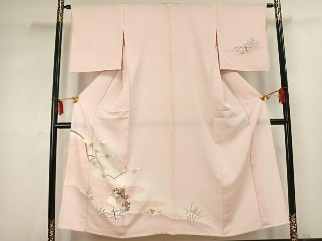 平和屋着物▽訪問着 単衣 花鳥文 正絹 逸品 AABC0492fy