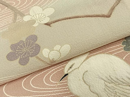 平和屋着物▽訪問着 単衣 花鳥文 正絹 逸品 AABC0492fy