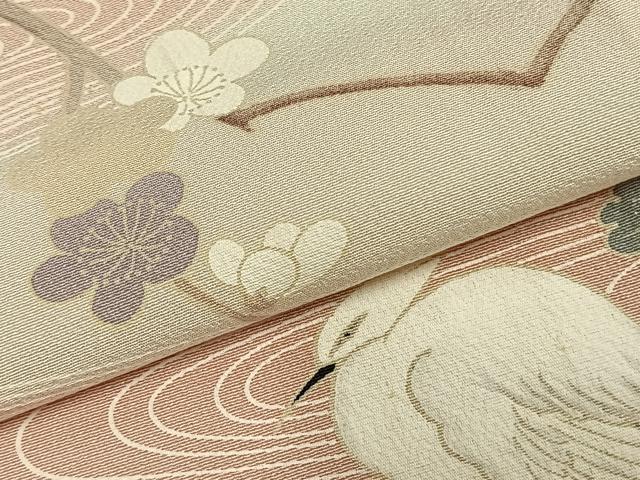 平和屋着物▽訪問着 単衣 花鳥文 正絹 逸品 AABC0492fy