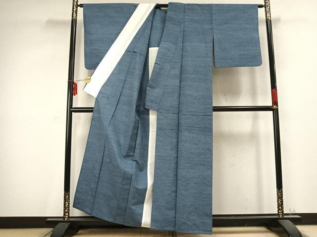 平和屋着物▽上質な紬 単衣 色無地 紺鼠色 正絹 逸品 AABC0494fy