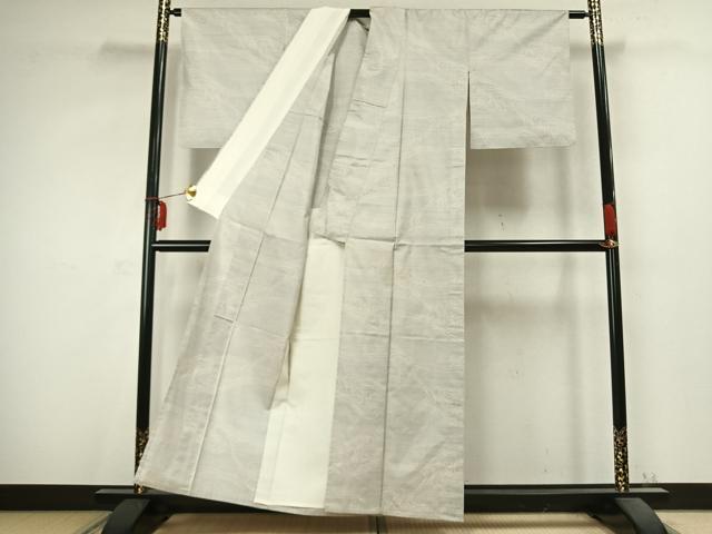 平和屋着物▽本場大島紬 白大島 単衣 9マルキ 流水文 正絹 逸品 AABC0495fy