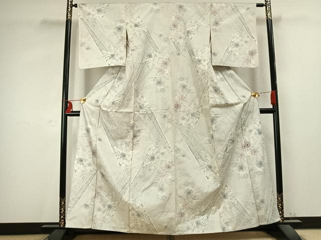 平和屋着物▽本場大島紬 白大島 単衣 9マルキ 草花文 正絹 逸品 AABC0496fy